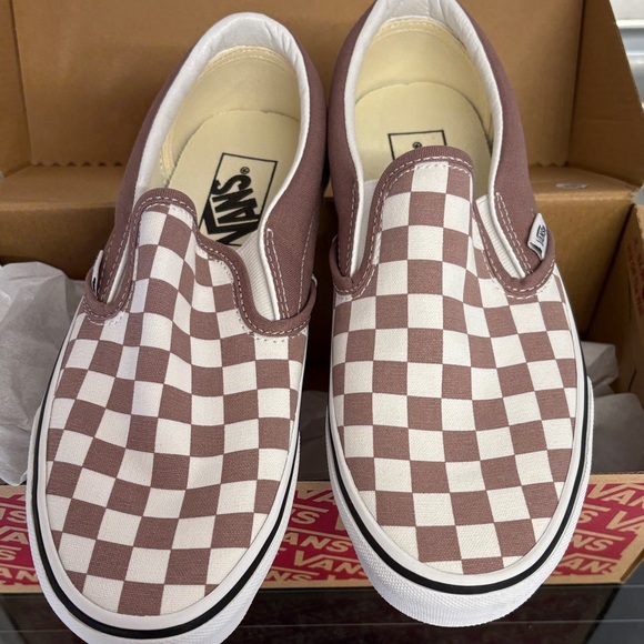 Vans Shoes - Vans Brown and White Checkered Slip-Ons
